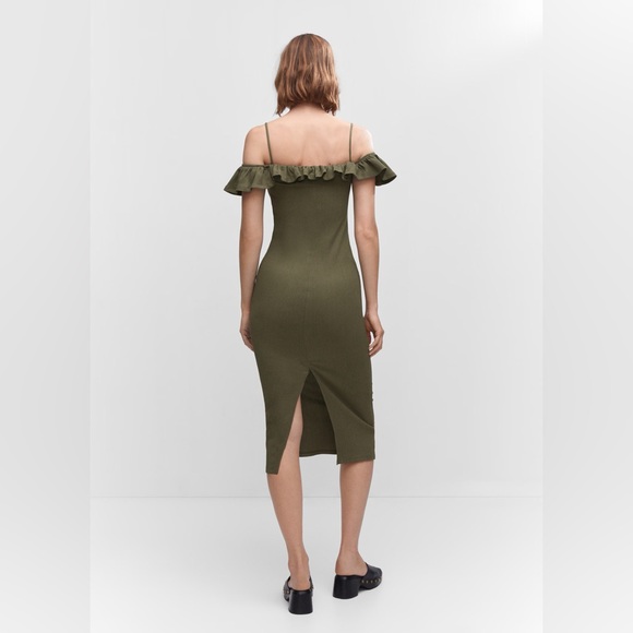 Mango khaki ruffles dress NwT - Picture 4 of 6